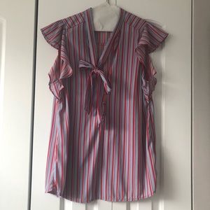 ABERCROMBIE & FITCH RED/BLUE STRIP BLOUSE SIZE M